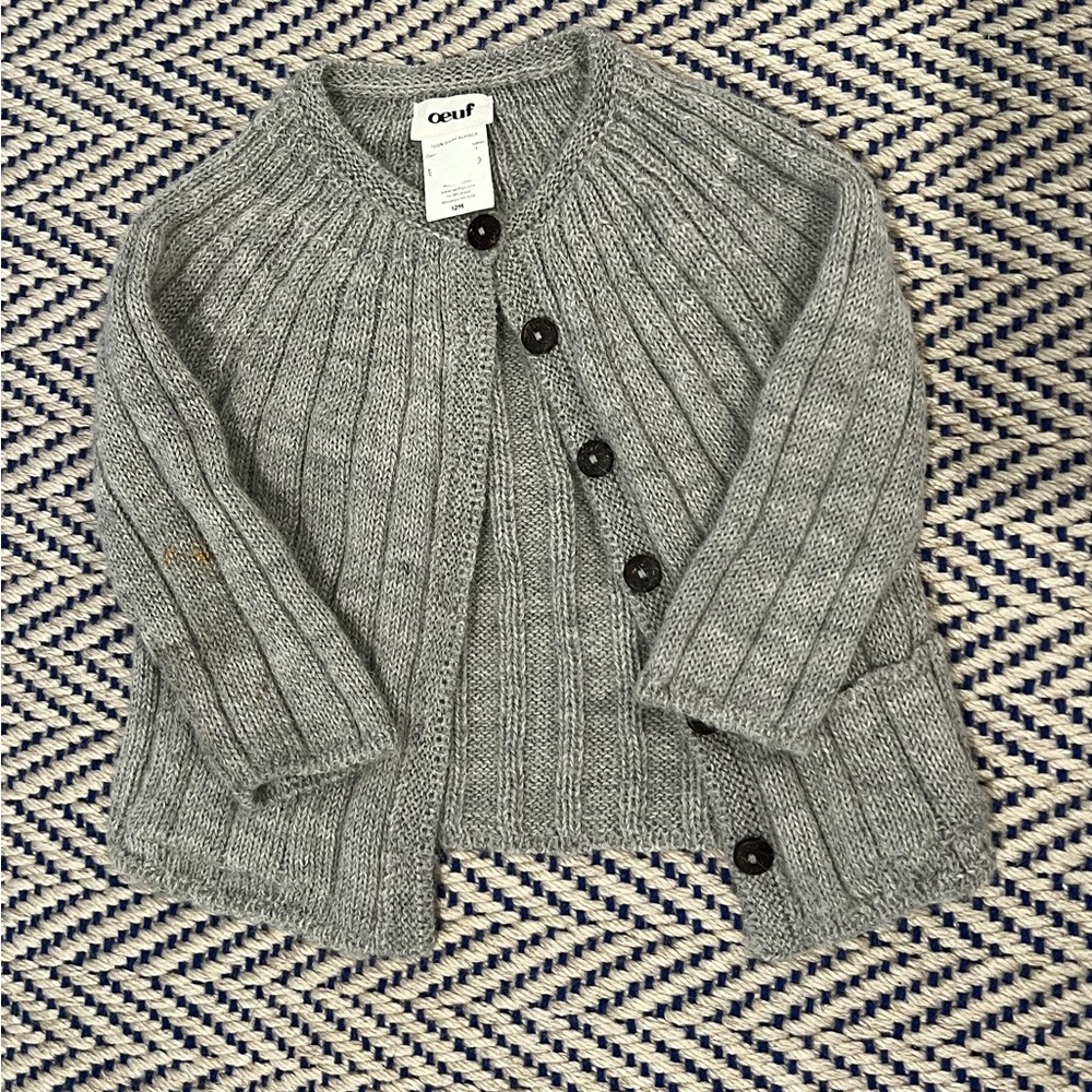 Oeuf baby alpaca grey ribbed cardigan size 12m / 1 year